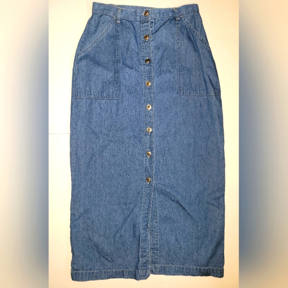 Denim Maxi Skirt with Button Front